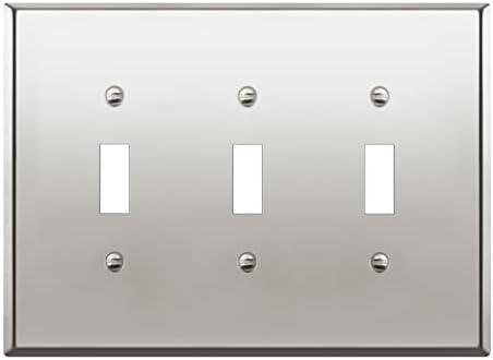 LIDER Toggle Light Switch Metal Wall Plate, Stainless Steel Switch Cover, Corrosion Resistant, Mid-Size 3-Gang 4.88" x 6.77", 201 Stainless Steel, LMWP-13M-PC, Polished Chrome