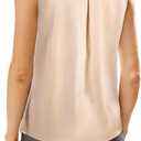 SOFIA'S CHOICE Women Satin Sleeveless Button Down Shirts Blouses Contrast Trim Tank Tops for Work Office (Beige, XL)
