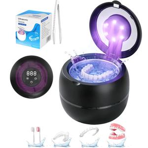 2026 Upgraded Ultrasonic Retainer Cleaner, 45kHz Cordless Dental Appliance Bath with 1800mAh Battery, 4 Timers & 304 Stainless Steel Tank for Aligners, Mouth Guards, Dentures, Jewelry