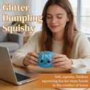 Glitter Dumpling,Colorful Dumpling Squishes Stress Balls with Steamer,Glitter Dumplings Squishies Box,Soft Squeeze Decompression Dough for Anxiety Relief Easter Basket Stuffers (Sky Blue)