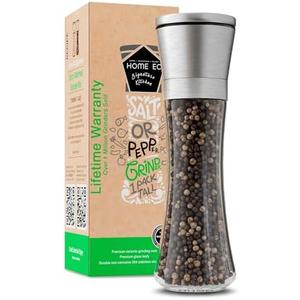 HOME EC Original Stainless Steel Salt or Pepper Grinder 1pk - Adjustable Ceramic Sea Salt Grinder or Pepper Mill - Tall Glass Spice Shaker - Spice Mill w/EBook