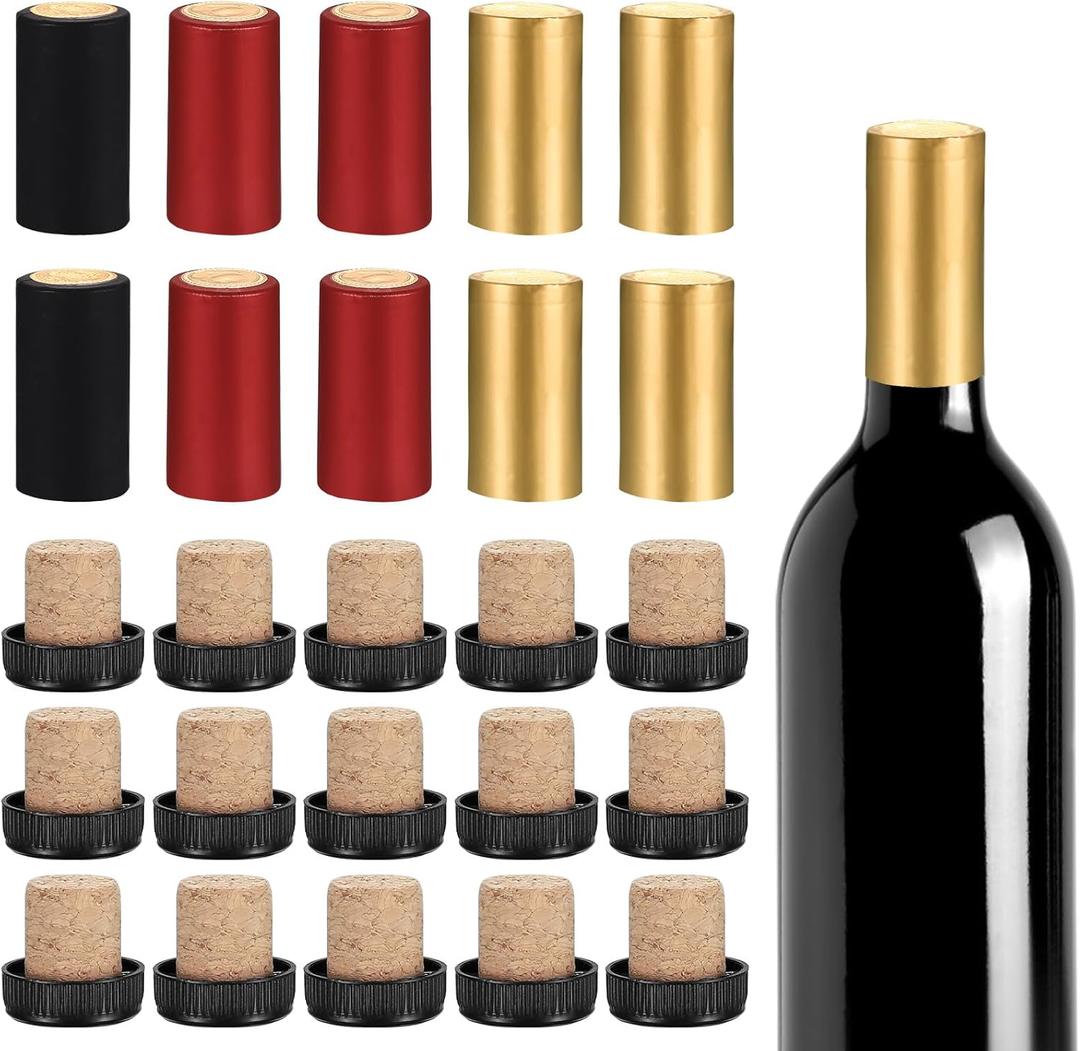Wine Sealer Set - 60pcs, Includes 30 Cork Stoppers & 30 PVC Shrink Caps, Perfect for Cruise & Gifting
