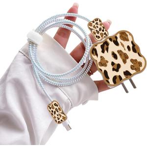 Leopard DIY Cable Protector for iPhone Charger,Kawaii Luxurious Marble Pattern,Data Cable USB Charger Data Line Phone Wire Saver Protector for iPhone 11 12 13 14 Pro Max XS XR X 7 8 Plus