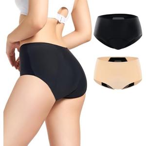 Carer Incontinence Underwear for Women Washable Leak Proof Underwear for Women 150ml High Absorbent Incontinence Panties for Incontinence Bladder Leak 2 Pack Black/Beige S