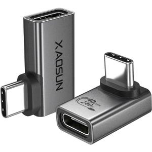XAOSUN 90 Degree USB C to C Adapter Mixed Pack (240W 40Gbp 8K),Right Angle USB C Male to USB C Female Adapter, USB4 Type C Power Data Extender for rog Ally, steam Deck, Dock, iPhone 15 pro max Plus