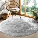 Goolela Grey Round Area Rug 6ft Fluffy Circle Faux Sheepskin Fur Carpet for Bedroom Living Room Fuzzy Furry Shaggy Luxury Washable