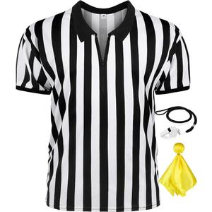 3 Pcs Referee Shirt, Referee Costume Men Women Zipper Collar Black and White Striped Ref Shirt for Football Soccer Sports, M
