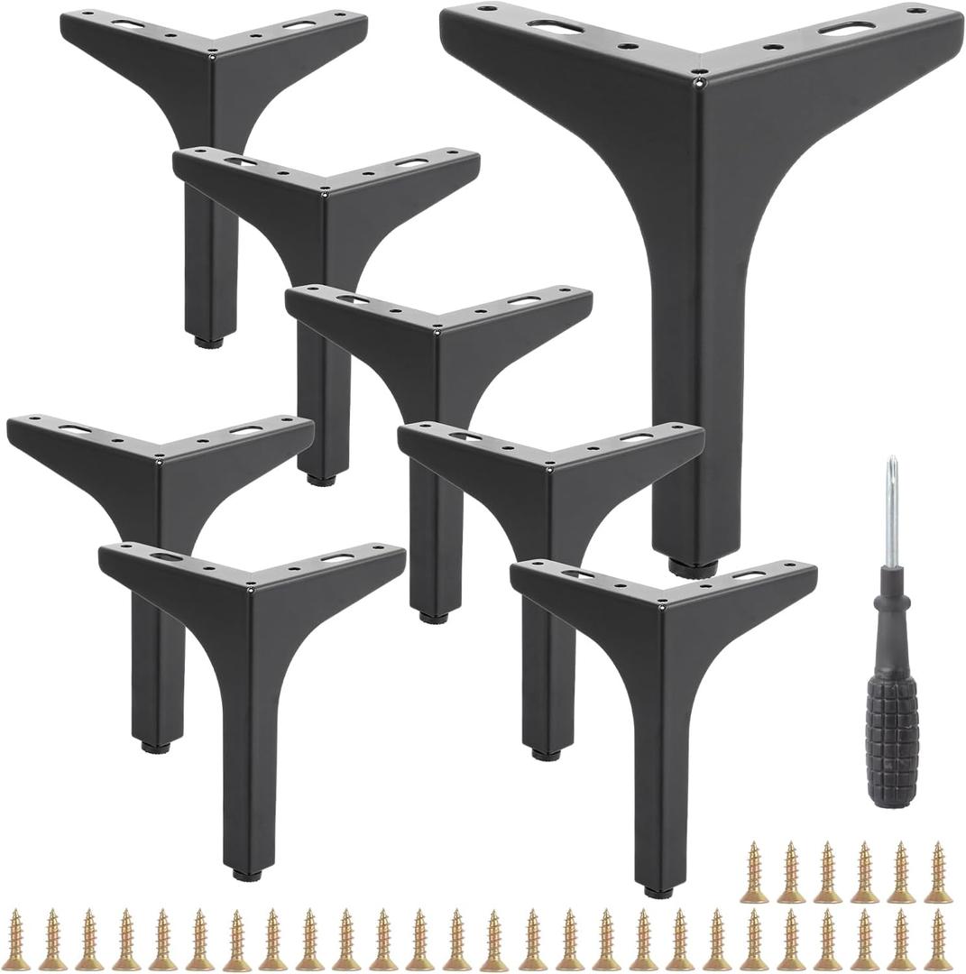8 Pack 6 Inch Metal Furniture Legs, Triangle Furniture Feet, Modern Style Furniture Sofa Legs, Matte Black Couch Legs Replacement for Table Cabinet Cupboard Sofa Couch