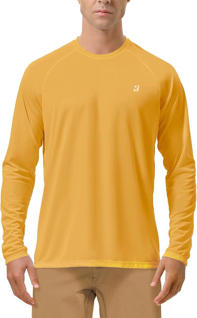 Roadbox Mens UPF 50+ UV Sun Protection Shirts Outdoor Long Sleeve SPF Rash Guard for Fishing Hiking Swimming Running (Yellow, XXXL)