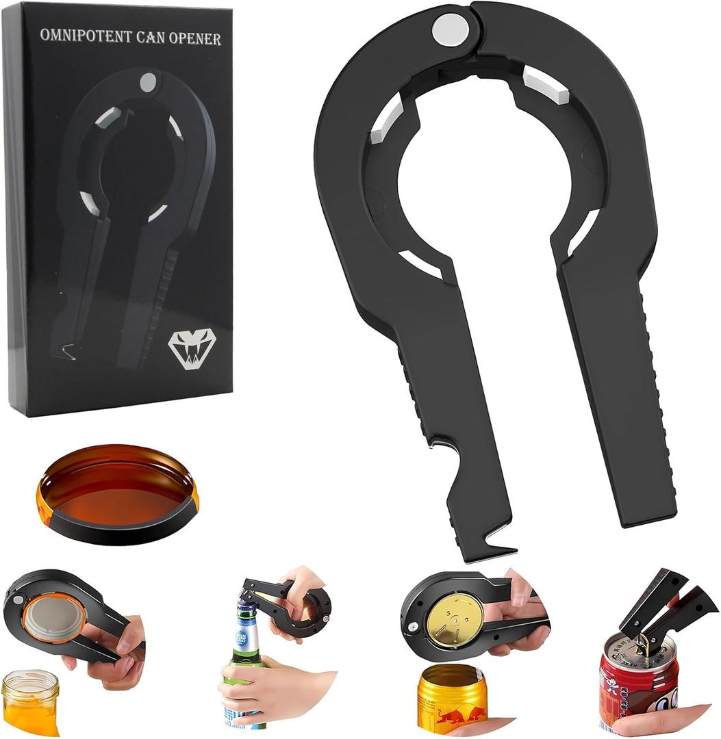 4-in-1 Can Opener  Multi-Function Jar Lid Opener, Bottle Opener, Beer Opener, & Can Cutter  Lid Remover for Jars, Cans, & Bottles