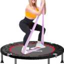 K KENSONE 40" Mini Flodable Spring Rebounder Trampoline for Adults, Small Exercise Trampoline for Indoor Workout and Fitness, Purple Resistance Band Included, Max Load 330 LBS