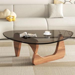 Modern Glass Coffee Table for Living Room, Mid Century Coffee Table, Stylish Coffee Tables, Suitable for Bedroom Living Room Reception Office TablesWalnut/GreyLarge (Large 45 * 32.3 * 16in)