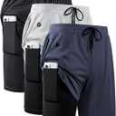 JWJ Mens 2 in 1 Running Shorts Quick Dry Gym Athletic Workout Clothes with Side Pockets (Large, 3 Pack-Black/Grey/Navy)