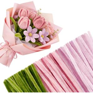 Pipe Cleaners Craft 300 PCS Thick Pink Pipe Cleaner Flower Kit 3 Colors Pipe Cleaners Bulk Fuzzy Sticks Chenille Stems for DIY Flower Bouquet Making Arts Craft Creative Projects(Pink,Light Pink,Green)