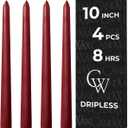 CANDWAX Burgundy 10 inch Taper Candles Pack of 4 - Unscented Dripless Burgundy Candlesticks - Perfect as Christmas Decorations and Home Decor for Dinner Table Centerpieces - Christmas Taper Candles