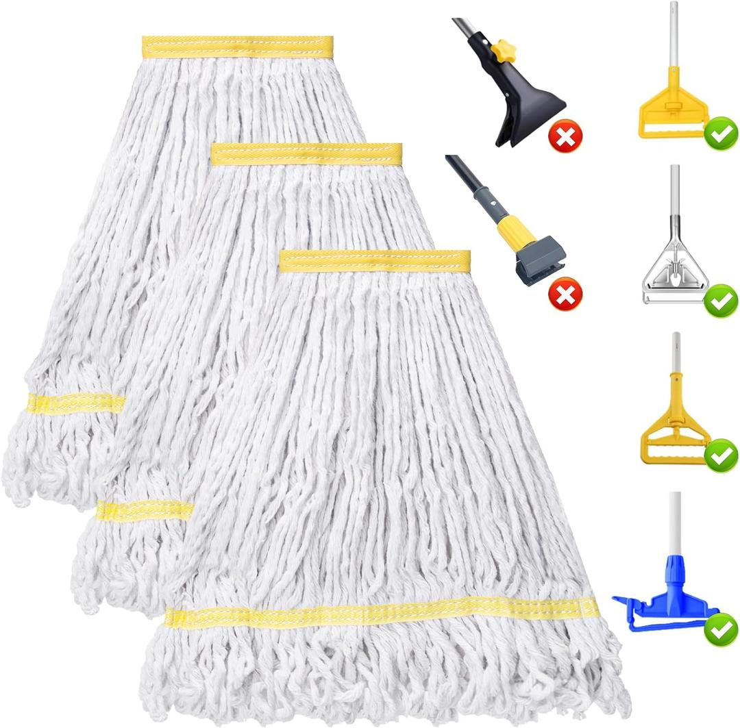 KeFanta 3 Pack Heavy Duty Commercial Mop Head Replacement,Looped End String Cotton Mop Heads,Industrial Wet Mops Refill for Floor Cleaning (Yellow)