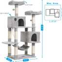 Hey-brother Large Multi-Level Cat Tree Condo Furniture with Sisal-Covered Scratching Posts, 2 Bigger Plush Condos, Perch Hammock for Kittens, Cats and Pets Light Gray MPJ020W
