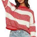 ZAFUL Women's Halloween Knit Sweater Crew Neck Pumpkin Print Pullover Long Sleeve Casual Loose Jumper Crop Tops (Large)