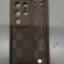 OOK Compatible with Samsung Galaxy S23 Ultra Checkered Case with Wrist Strap, Cute Brown Checkered Checkerboard TPU Shockproof Protection Slim Cover with Camera Protection for Women Girls, for 6.8inch