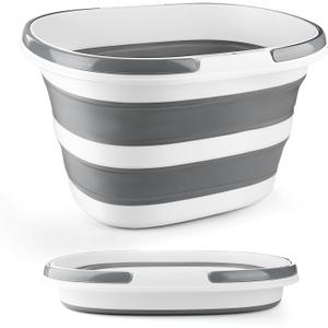 Collapsible Mop Bucket with Handle for Cleaning, 16L(4.2 Gallon) Silicone Square Mopping Bucket for Windows Cleaning or Car Washing, Cleaning Supplies Organizer Plastic Bucket for Storage (Gray)