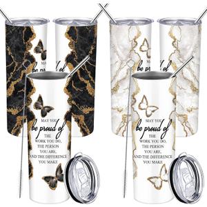 Geiserailie 2 Pack End of Year Teacher Appreciation Gifts Bulk for Nurse Skinny Tumblers with Lids and Straws 20 oz Thank You Cups Bulk Gifts for CNA Week Employee Coworker Staff Team (Black White)