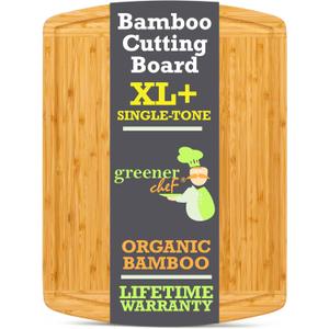 GREENER CHEF 20 Inch XL+ Organic Bamboo Cutting Board - Extra Large Butcher Block for Kitchen, Meat, Veggies, Charcuterie with Deep Juice Grooves & Lifetime Replacements (Single-Tone)