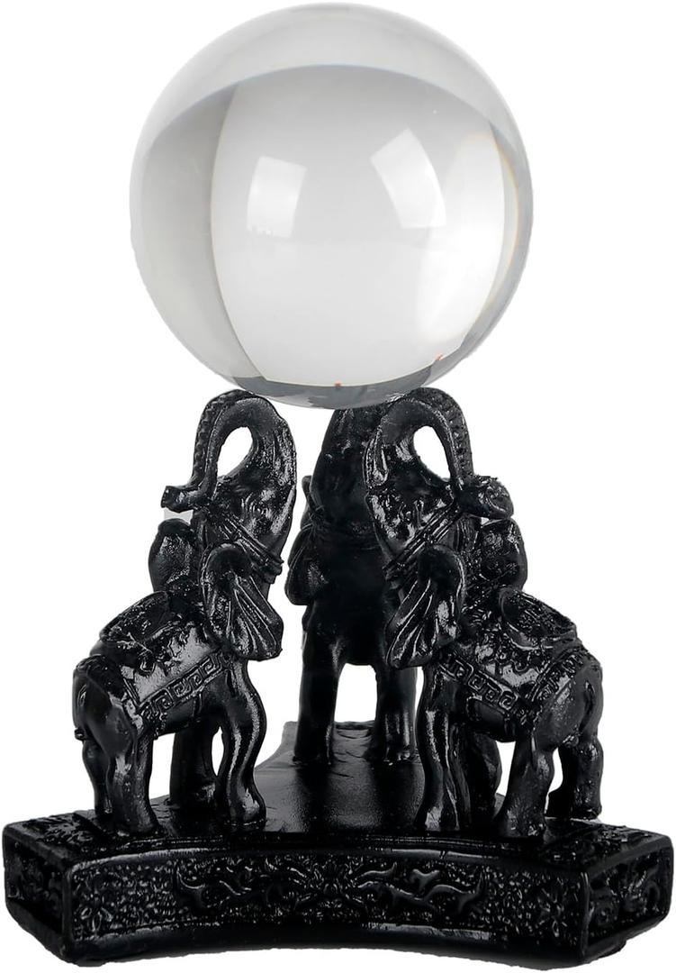 Black Elephant Statues and Figurines - Unique Home Decor Gift - Display Stand for Crystal Glass Spheres - Elegant Pedestal Base Holder