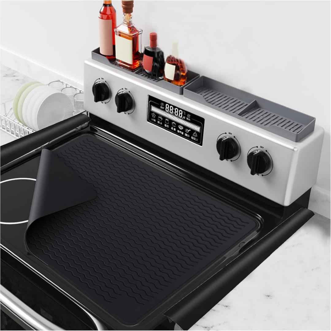 Silicone Stove Cover for Glass Top Electric Stove - Electric Cooktop Protector, Silicone Stove Mat, Dish Drying Mats for Kitchen Counter, Heat-resistant Trivet (Black,28x20 in)