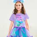 Doctor Unicorn Birthday Girls Mermaid Outfit Set Costume Tutu Skirt Dress, Mermaid Birthday Shirt, Headband & Satin Sash (Blue). 4Y Size