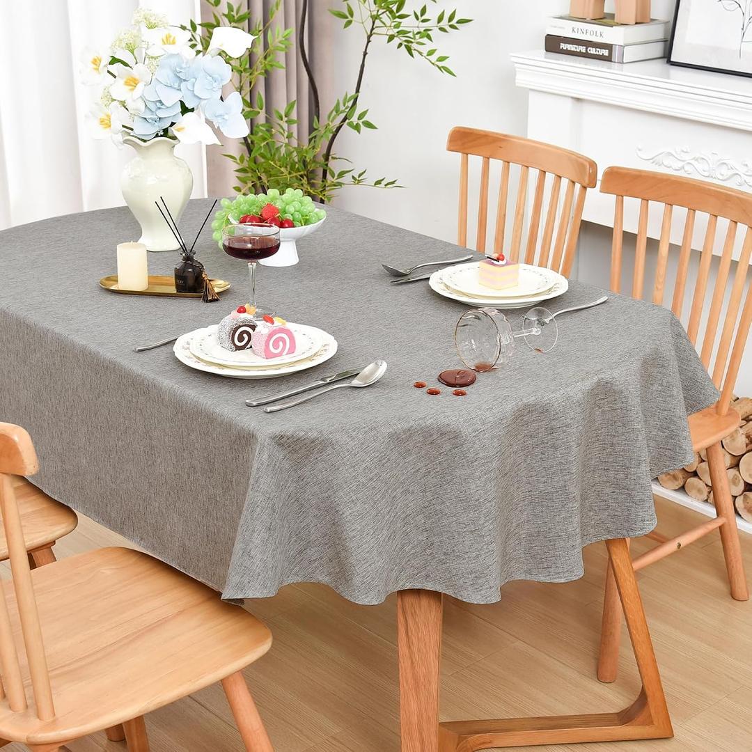 Wolkemer Farmhouse Faux Linen Oval Tablecloth 52 x 70 Inch - Water Resistant Table Cloth Washable Wipeable Table Cover for Home Kitchen Dining Wedding Party Banquet (Grey)