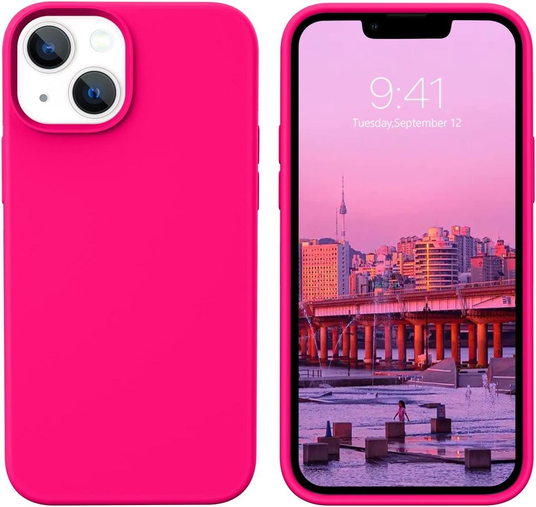 BENTOBEN for iPhone 13 Mini Case, Slim Fit Liquid Silicone Soft Gel Rubber Anti-Scratch Shockproof Phone Cover with Microfiber Lining, Hot Pink