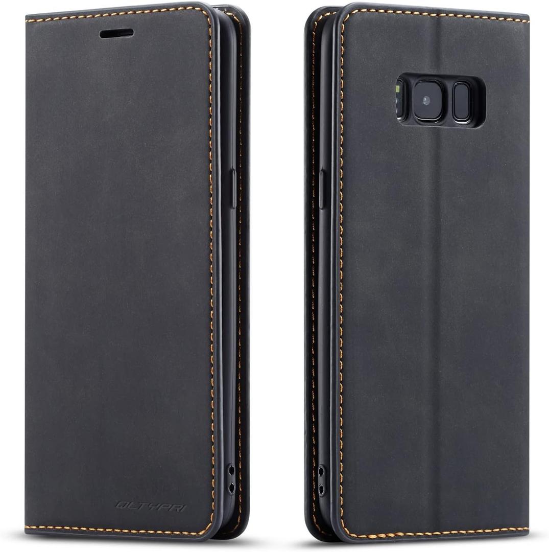 QLTYPRI for Samsung Galaxy S8 Case, Premium PU Leather Cover TPU Bumper with Card Holder Kickstand Hidden Magnetic Adsorption Shockproof Flip Wallet Case for Samsung Galaxy S8 - Black