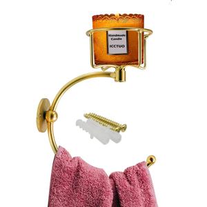 ICCTUO Gold Hand Towel Holder for Bathroom Wall, Towel Hook with Wall Candle Holder,Elegent Towel Ring Rose Gold, Sturdy Towel Rack Wall Mounted Hanger for Bathroom