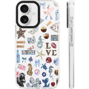 for iPhone 17 Case [Military-Grade Drop Protection/Stylish Soft Slim TPU Protective/Camera Protection/Women & Girls] - Beach Party Collage Pattern with Leopard Print & Mermaid