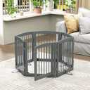 PUPETPO Freestanding Pet Gates with Walk Through Door, Dog Indoor Fence, Dog Gate for The House, Doorway, Stairs, Extra Wide Pet Gate, Support Feet Included, 120 Inch Wide, 6 Panels 24" Tall, Gray