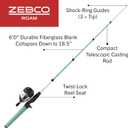 Zebco Roam Spincast Reel and Telescopic Fishing Rod Combo, Extendable 18.5-Inch to 6-Foot Telescopic Fishing Pole with ComfortGrip Rod Handle, QuickSet Anti-Reverse Fishing Reel, Seafoam