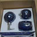 4 Pcs Mosaic Glass Bathroom Accessories Set, Modern Luxury Bath Ensemble, Includes Soap Dispenser, Cotton Swab Jar, Toothbrush Holder, Vanity Tray (Shiny Blue)