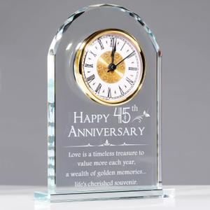 YWHL 45th Wedding Anniversary Quartz Clock Gift for Parents, 45 Year Anniversary Romantic Gifts for Couples, Happy 45th Anniversary Glass Keepsakes Decorations (Battery not Included)