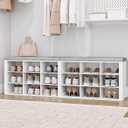 Hzuaneri Shoe Storage Bench with Cushion, Entryway Storage Bench with 18 Cubbies, 9.5" Widened Organizer Cabinet, Long Cubby Rack for Living Room, Bedroom, Entryway, White SB25703GY