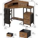VENNQD Corner Desk with 6 Fabric Drawers Shelves for Small Space Computer Desk with Power Outlets,Gaming Desk with Printer Monitor Stand Storage for Home Office Workstation Writing Table Brown
