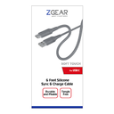 ZGEAR SILICONE CABLE LIGHTNING 6FT GREY