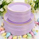 PULOTE 100PCS Purple Plastic Plates Disposable - Include 50 Dinner / 50 Dessert Plates Heavy Duty for Party, Wedding&Easter