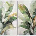 Botanical Wall Art Set Hand Painted, for Living Room plant wall art,Green Tropical Plant Leaf Wall Decor, Modern Banana Leaf Wall Painting, for Bedroom, Dining Room, Office - 12x20 Inch 2pack (20W"12H"2Pcs)