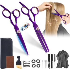 Japanese 6Cr13 Stainless Steel Hair Cutting Scissors Kit, 6 21-Pcs Barber Scissors Set with Thinning Shears, Sharp No-Pull Blades for Barbers, Cosmetology Students & Home Use