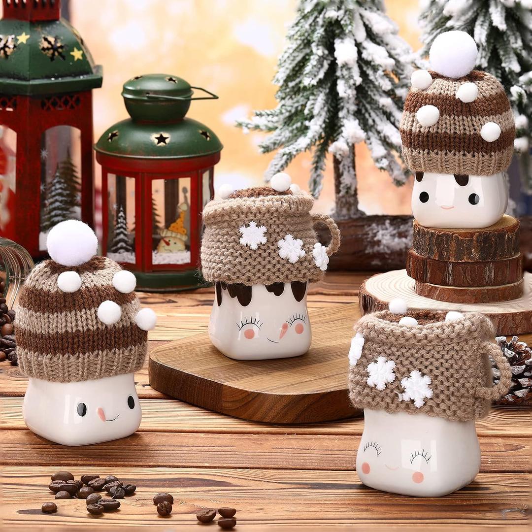 Aoriher 4 Pieces Christmas Marshmallow Crochet Mug Hat Mini Knit Cocoa Mugs Decor Topper(Fashion Style) Aoriher 4 Pieces Christmas Marshmallow Crochet Mug Hat Mini Knit Cocoa Mugs Decor Topper(Fashion Style)