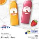 Avery Durable Waterproof Round Labels with Sure Feed Technology, 2.5" Diameter, White, Laser & Pigment-Inkjet Compatible, 72 Blank Labels Total, Great for Branding, Packaging, and More (22856)