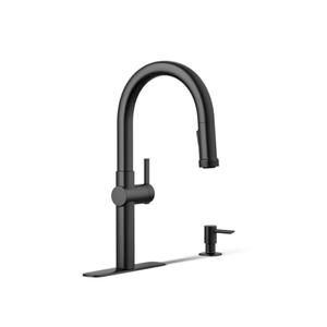 Kohler R22153-SD-BL Rune Single Handle Kitchen Faucet with Pull Down Sprayer and Soap Dispenser, Matte Black
