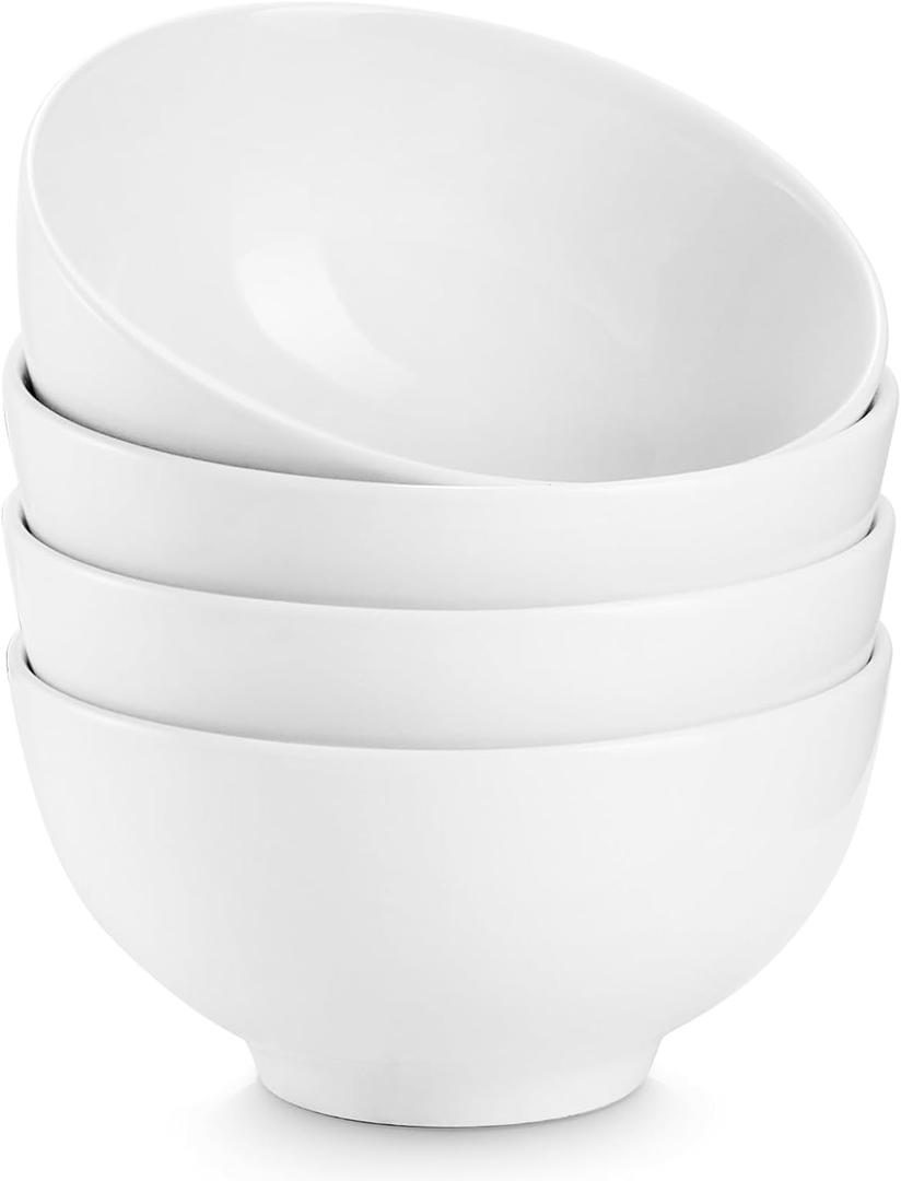 DOWAN 8.5 OZ Small Ceramic Bowls Set of 4 - White Bowls for Dessert, Dip, Side Dishes, Ice Cream, Fruit, Rice - Dishwasher & Microwave Safe (Soft White)
