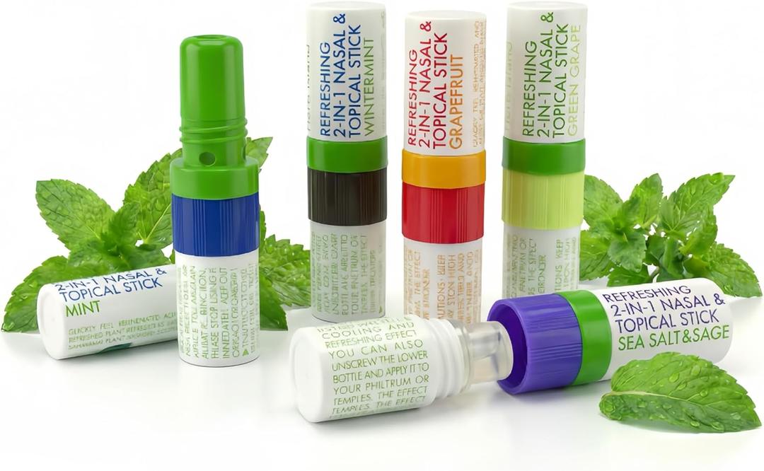 Herb Island 2-in-1 Nasal Stick Inhaler & Essential Oil Topical Rub, Refreshing Nose Inhaler Stick, VapoInhaler Wake Up Stick for Focus & Clear Breathing 5 Pack