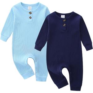 Baby Boy Girl Clothes 2 Pack Short/Long Sleeve Snap Closure Romper for Infants